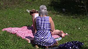 Bbw lesbians enjoy outdoor orgasm with vibrator and panty play
