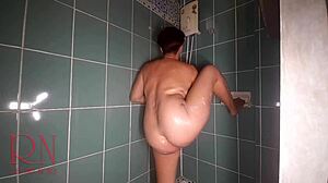 Watch a gorgeous Latina get naughty in a public shower in this part 1 video