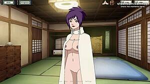 Anko Mitarashi, animovaná prsnatá tínedžerka, sa učí zmyselným schopnostiam od svojho pána v hre Naruto Hentai