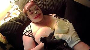 Chubby clown enjoys wild sex with curvy partner